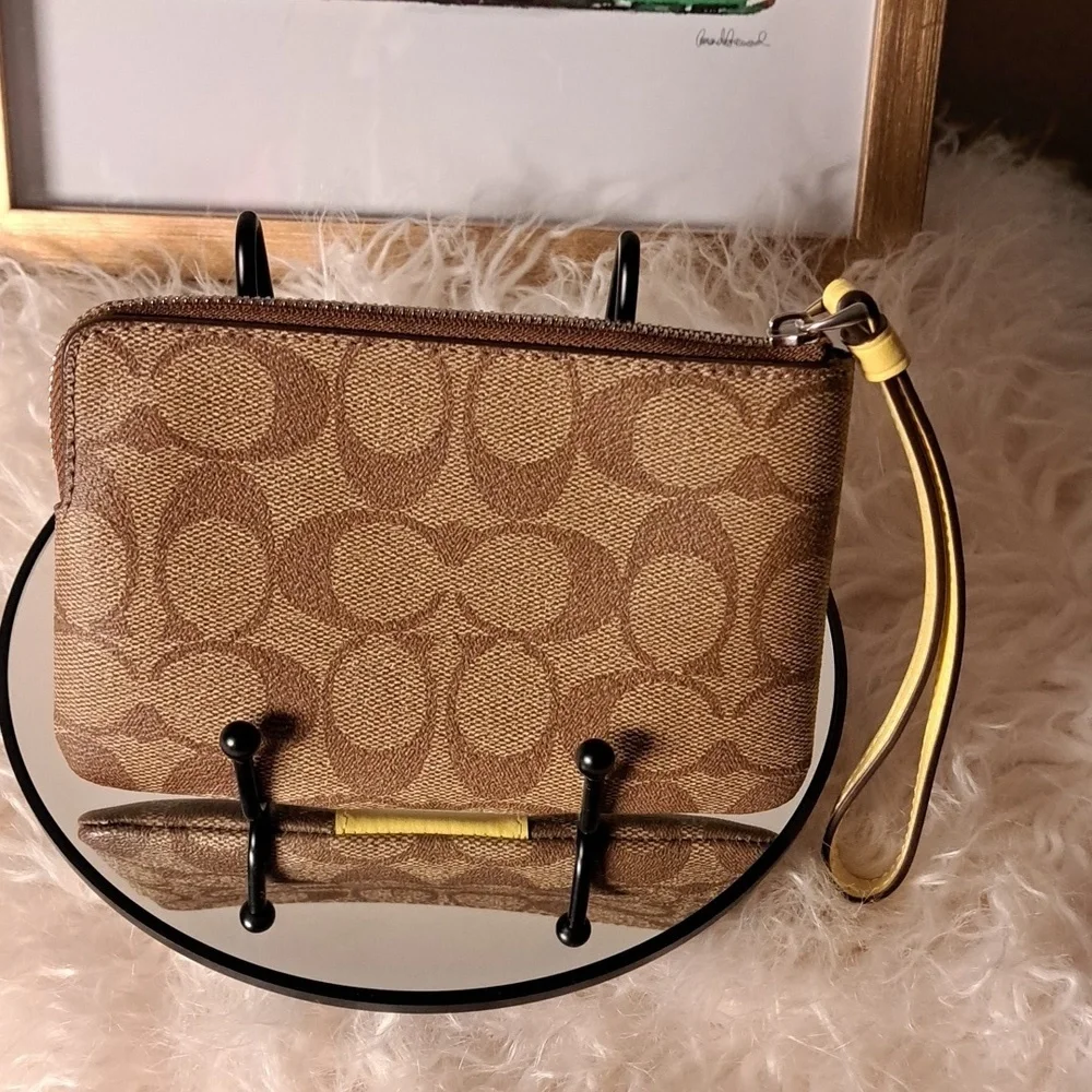 Coach NWTs Signature PVC Corner Zip Wristlet
